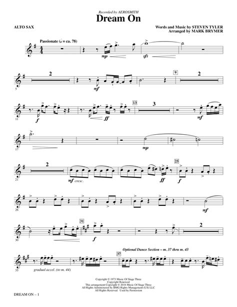 Dream On Arr Mark Brymer Alto Sax By Aerosmith Choir Digital Sheet Music Sheet Music Plus