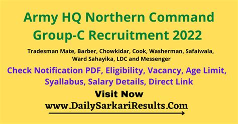 Indian Army HQ Northern Command Group C Recruitment 2022