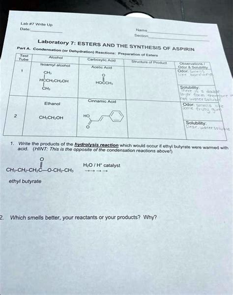 Solved Lab 7 Write Up Data Name [your Name] Section [your Section] Laboratory 7 Esters And