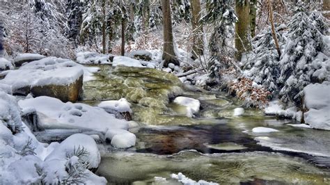 Winter Water Snow Nature Landscape Wallpapers Hd Desktop And