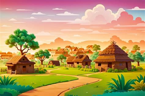 Premium Photo | Animated Carton village background