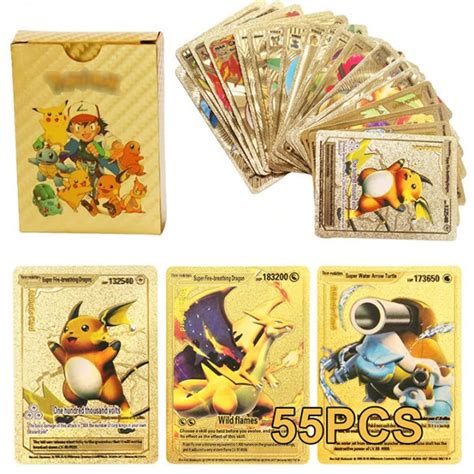 55pcs Pokemon Gold Foil Cards Anime Cartoon Pokemon English Version Tcg Card For Fans Collection ...