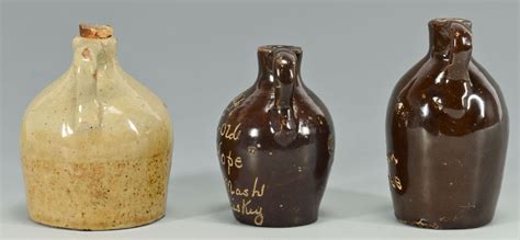 Lot 552 3 Miniature Jugs Incised Script One Ky Whiskey Case Auctions