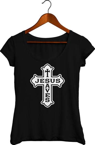 Camisa Feminina Canoa Cristã Jesus Saves Cruz Crist 022 Dunose