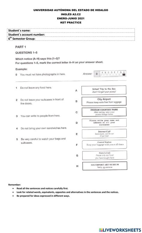 Ket Practice Exercise Live Worksheets