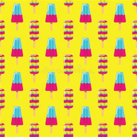 Pattern Fruit And Milk Ice Cream On Stick On Blue Background Seamless