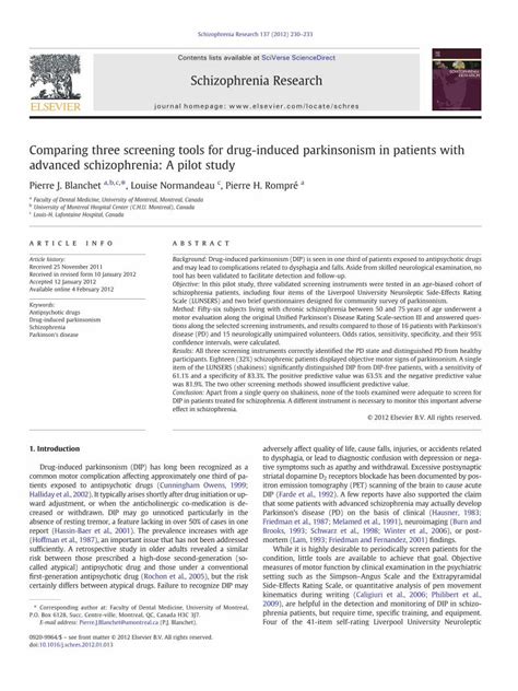 Pdf Comparing Three Screening Tools For Drug Induced Parkinsonism In