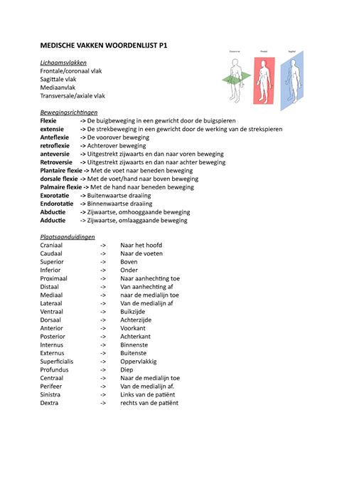 MV P1 Woorden Begrip En Uitleg MEDISCHE VAKKEN WOORDENLIJST P1