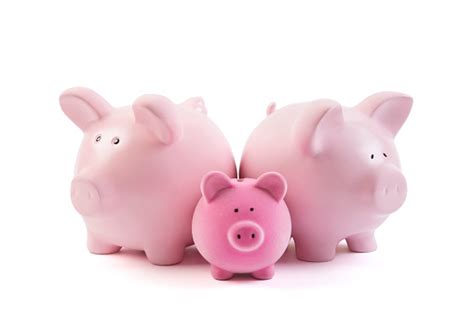 Group Of Piggy Banks Over White Background With Clipping Path Stock