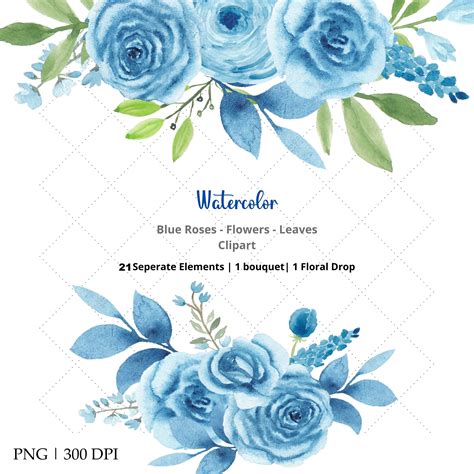 Flores de acuarela azul Clipart Rosas azules Rosas de boda Etsy España