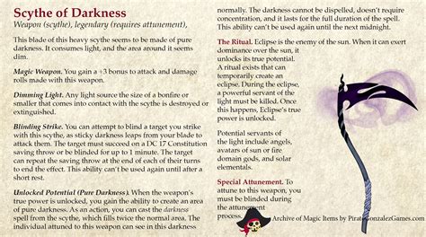 Scythe Of Darkness Dnd Dragons Dungeons And Dragons Homebrew Magic