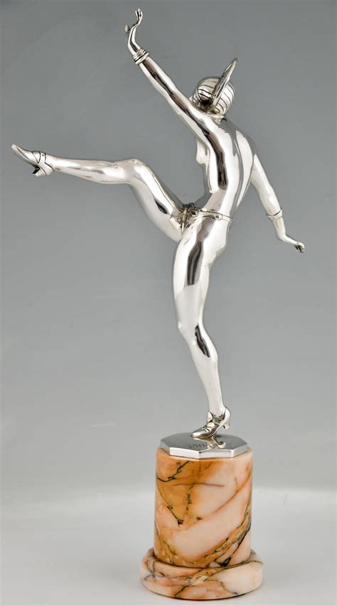 Art Deco Silvered Bronze Sculpture Nude Dancer By J P Morante France