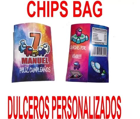 30 Dulceros Personalizado Chip Bag Fiesta Among Us Impostor Meses Sin