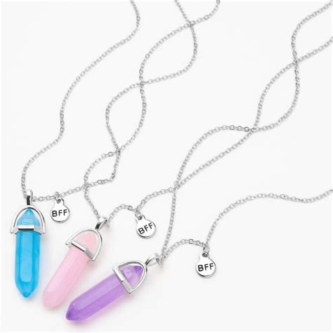 Silver Best Friends Gem Pendant Necklaces 3 Pack Bff Jewelry Bff