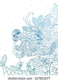 Hand Drawn Vector Background Naked Mermaid Stock Vector Royalty Free 227831077 Shutterstock