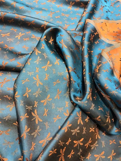 PURE MULBERRY SILK Fabric By The Yard Dragon Fly Silk Fabric Etsy