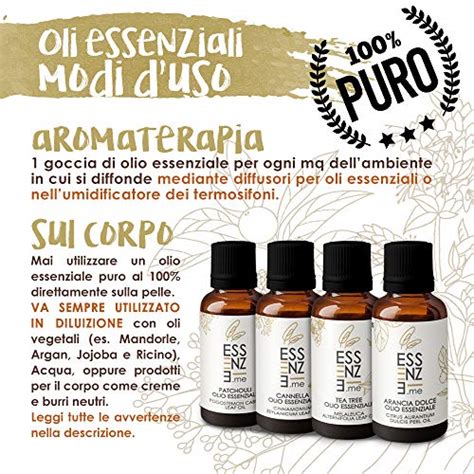 ESSENZE KIT SET 4 OLI ESSENZIALI Puri Al 100 Naturali 10ml Olio