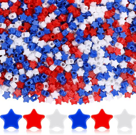 Upins 1200pcs Red White Blue Star Diy Beads4th Of July