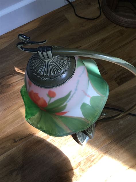 Vintage Lamp With Tulip Hand Painted Glass Shade Dragonfly Etsy