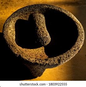 Old Prehispanic Mexican Tool Molcajete Stock Photo