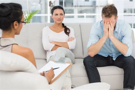 Couple Sitting On Sofa At Therapy Session Stock Images Page Everypixel