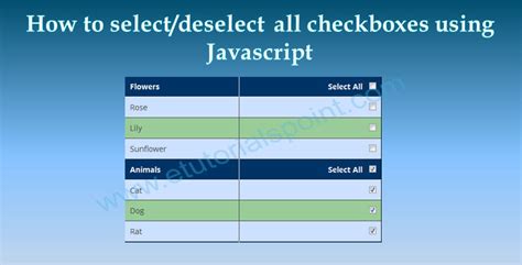 How To Select Deselect All Checkboxes Using Javascript