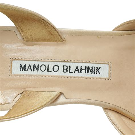 Manolo Blahnik Champagne Satin Hangisi Embellished Slingback 40 – THE ...
