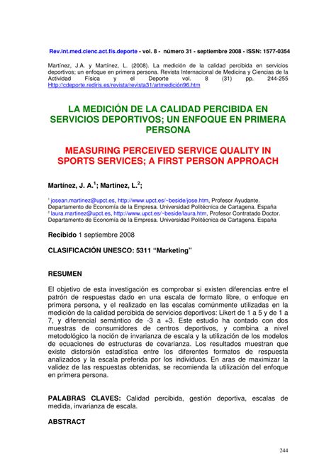 Pdf La Medición De La Calidad Percibida En Servicios Deportivos Un