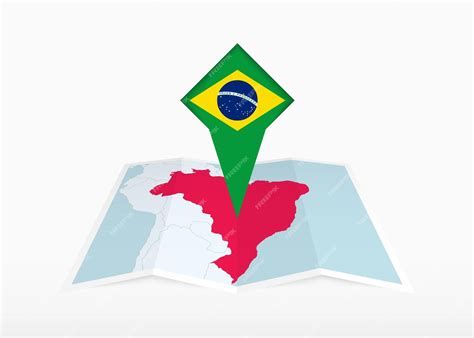 O Brasil é Retratado Em Um Mapa De Papel Dobrado E Um Marcador De Localização Fixado Com A