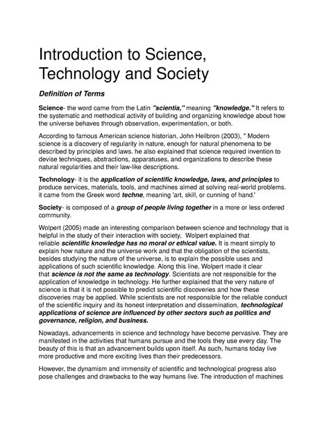 Introduction To Science Technology And Society Introduct Ion To Sci