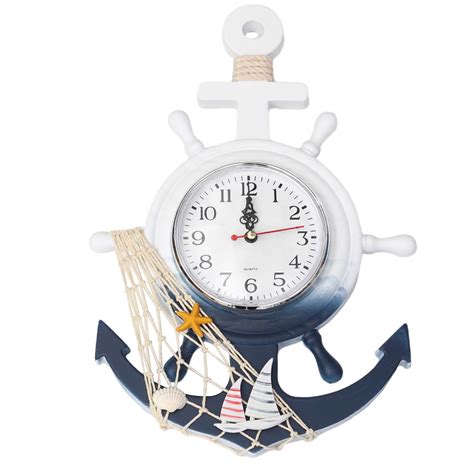 Frcolor Clock Wall Nautical Wheel Anchor Decor Boat Clocks Beach Ship