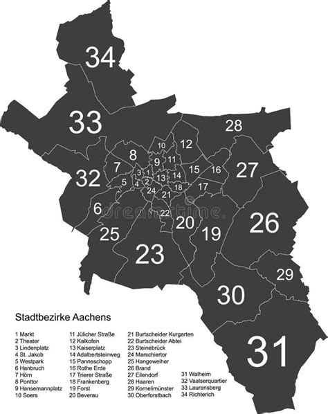 Mappa Dei Distretti Grigi Scuri Di Aachen Germania Illustrazione