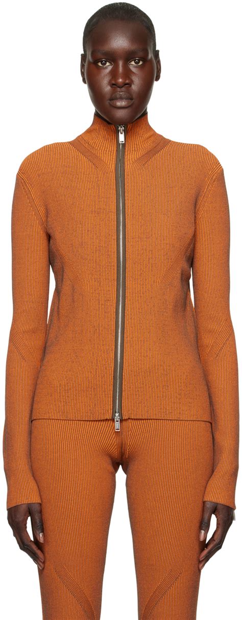 Dion Lee Orange Angled Rib Zip Up Sweater SSENSE