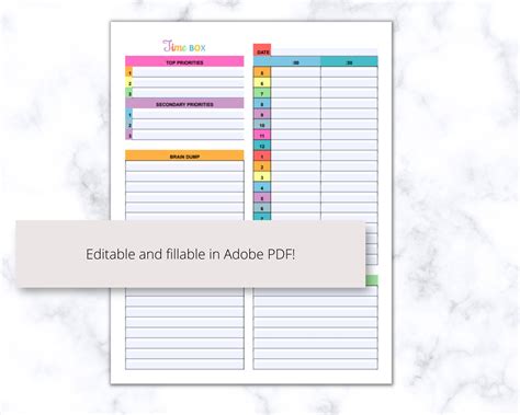 Multi Color Time Box Planner Printable Pdf Daily Time Etsy