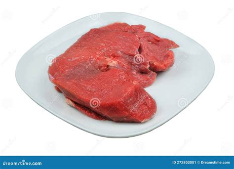 Beef Pulp In Plate Isolated In White Background Uncooked Meat For