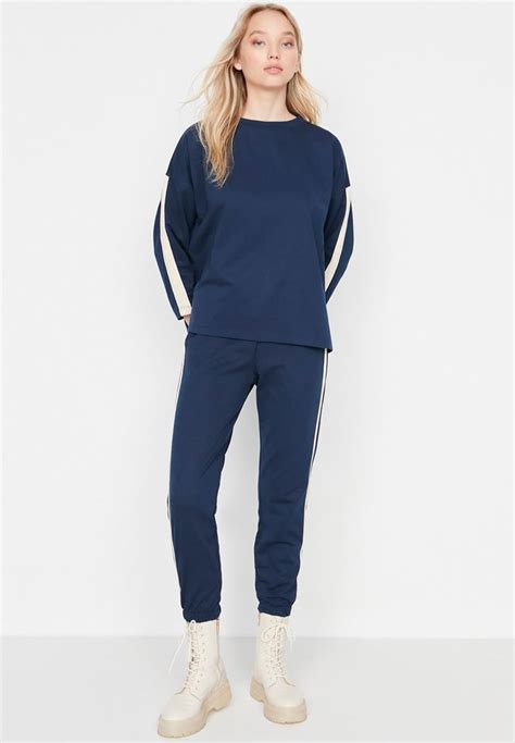 Stripe Detail Tracksuit Set Navy Trendyol Trousers