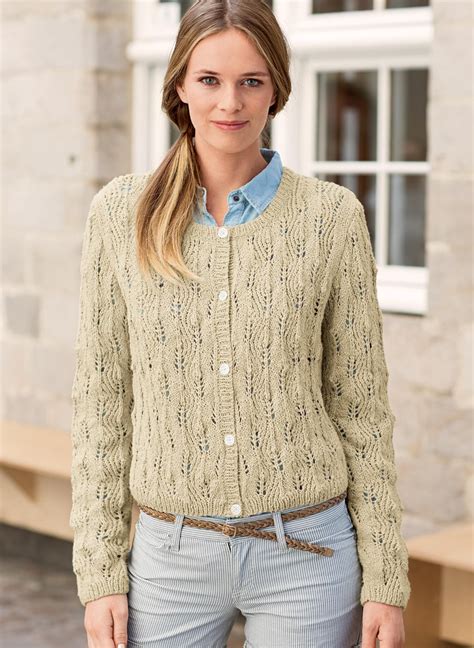 Cardigan Feuillage Ajouré Col Rond En 2021 Tricot Gratuit Tricot