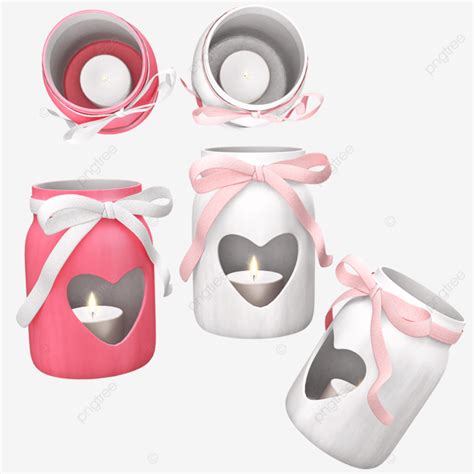 Velas De Corazón Rosas Y Blancas Con Cinta Png Vela Cinta Corazón