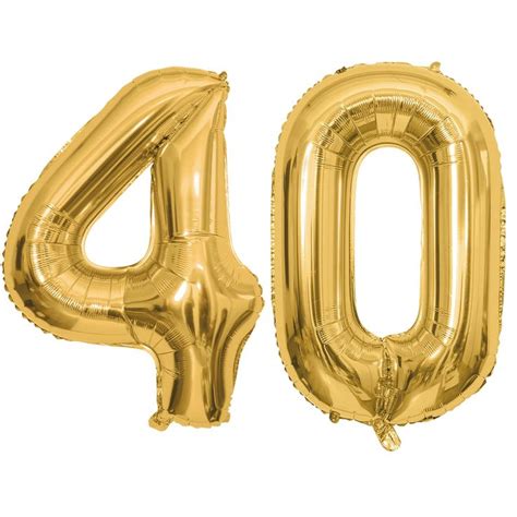 Gold Number 40 Birthday Balloons, 40 Inch Large Gold Mylar Foil Number ...