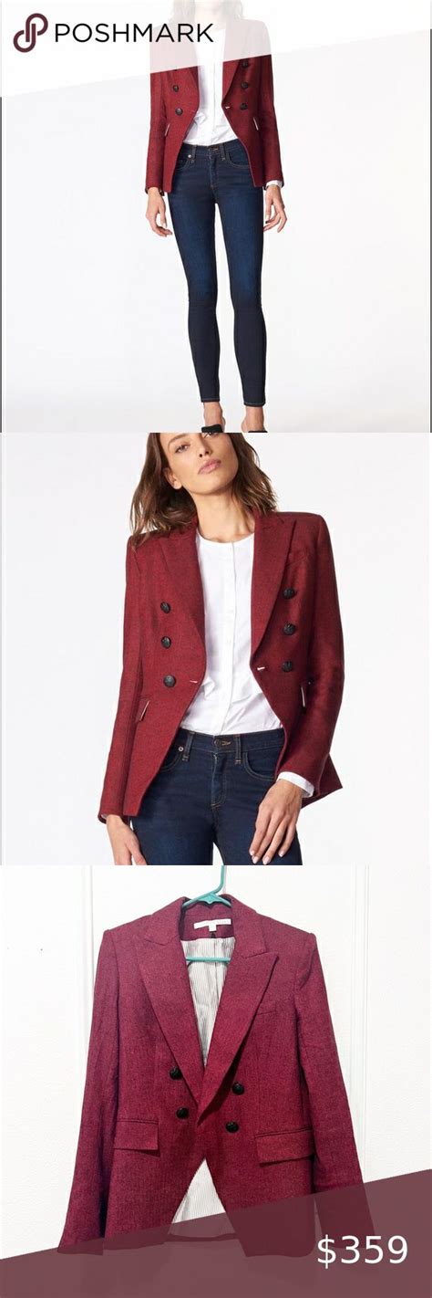 Veronica Beard Double Breasted Miller Herringbone Burgundy Blazer