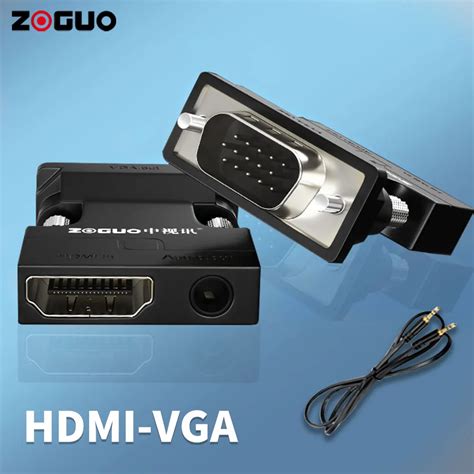 ZOGUO Hdmi Compatibel Naar Vga Adapter Hd 1080P Met 3 5Mm Audio Kabel