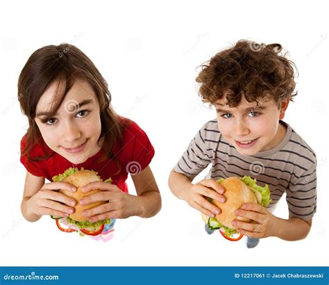 Kids Eating Healthy Sandwiches Stock Image - Image of isolated, angle: 12217061