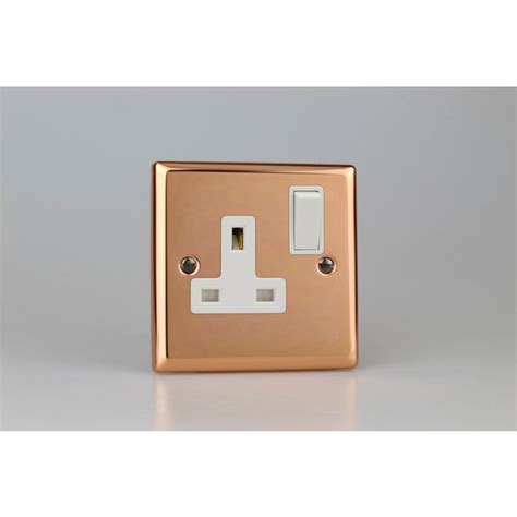 Varilight Urban 1 Gang 13a Double Pole Switched Socket White Polished Copper White Inserts The