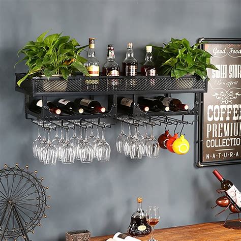 Industrial Wall Mounted Metal Wine Rack In Black Homary