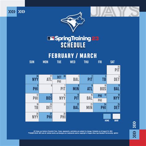 2023 Blue Jays Spring Training Schedule : r/Torontobluejays