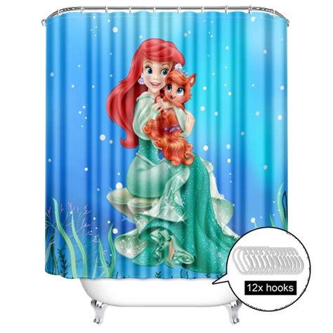 Mermaid Princess Ariel Shower Curtain Cloth Fabric Bathroom Decor Set