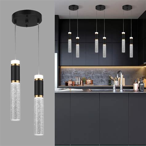 Modern Black and Gold Pendant Light Fixture 2-Light, 3-Color LED ...