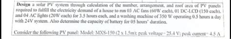 Design a solar PV system through calculation of the | Chegg.com