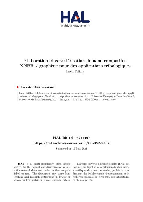 PDF Elaboration et caractérisation de nano composites XNBR graphène