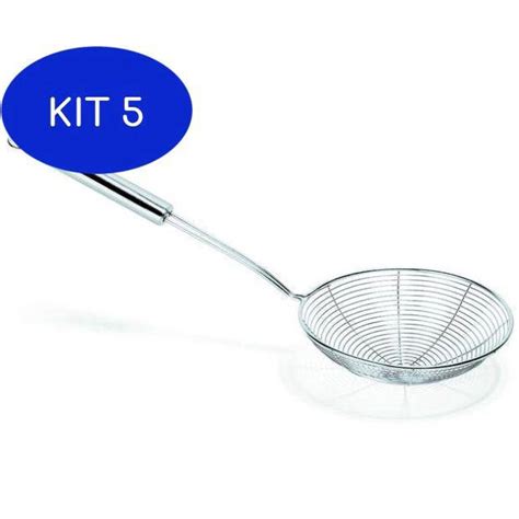 Kit 5 Espumadeira Escumadeira Peneira Para Fritura De Inox 38 Cm